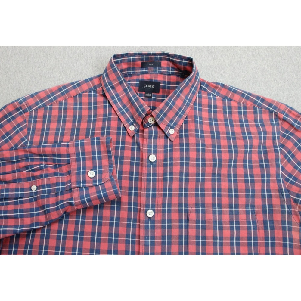 J Crew Shirt Mens Large Plaid 100% Cotton Slim Fit Button-Down